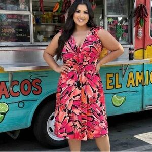 Sandra Darren Vibrant Sleeveless Dress - Red and Pink